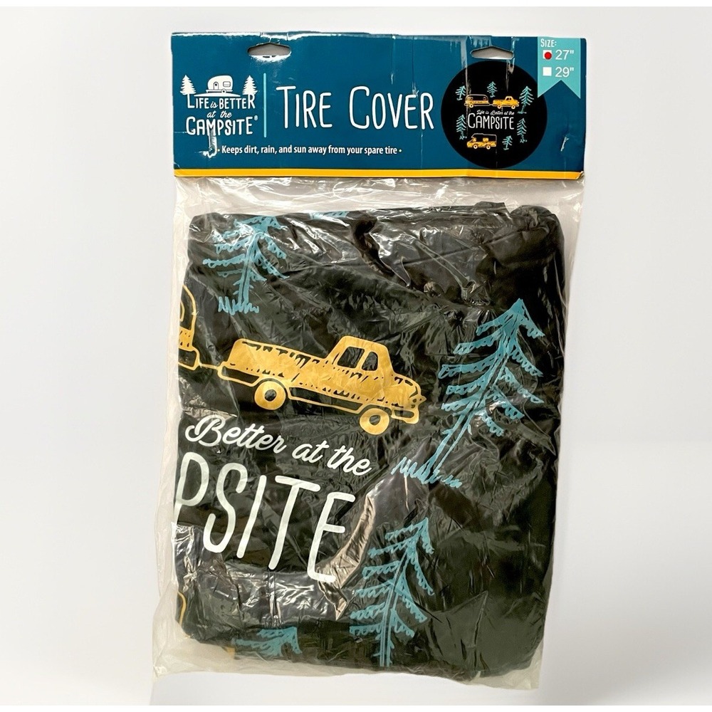 Life is Better at the Campsite 27" Vinyl Spare Tire Cover Elastic Hem RV Black